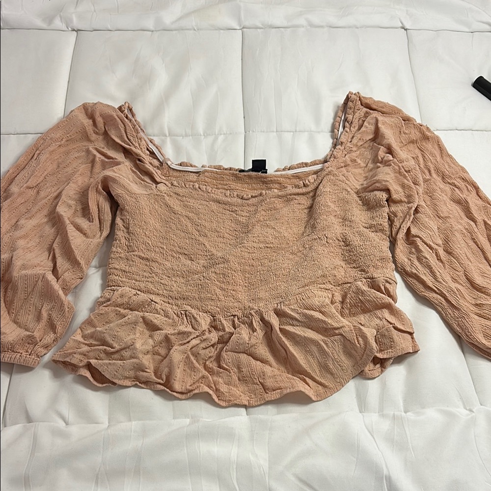 American Eagle Outfitters Tan Puff Sleeve Blouse
